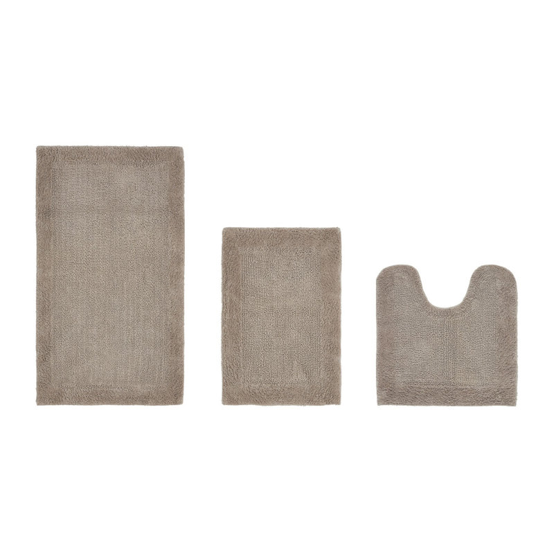 Merkel 100% Cotton Tufted Premium 3 Piece Bathroom Rug Set Machine Washable Extra Soft & Absorbent Reversible Bath Rug, Beige