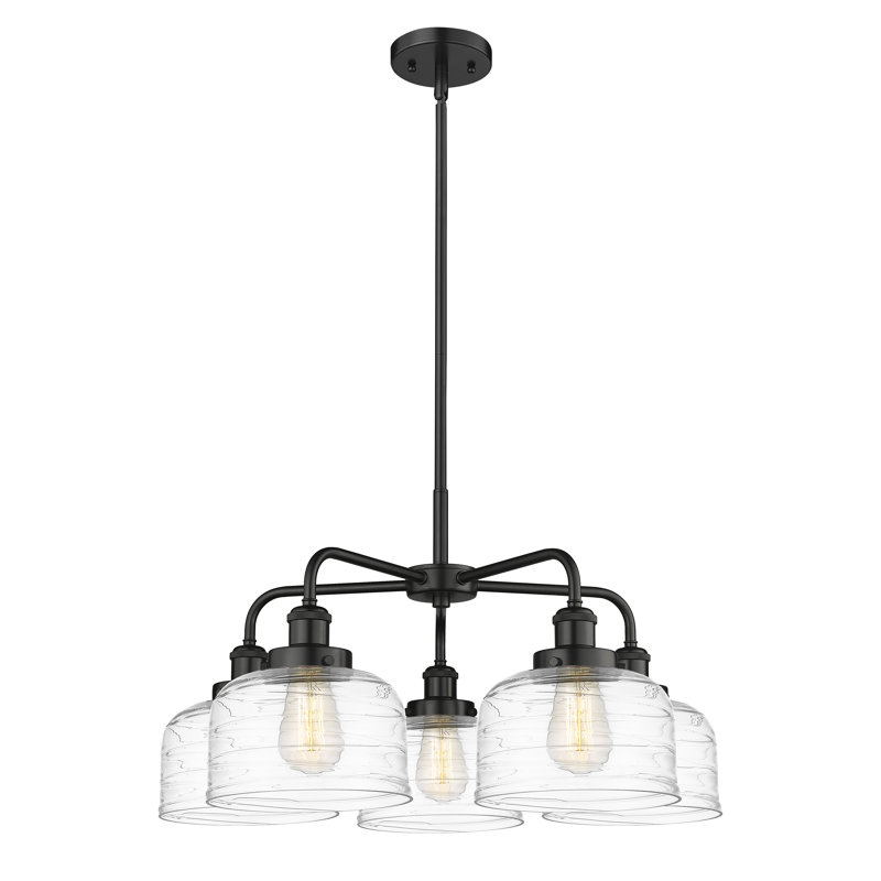 Lustre en verre à 5 lumières Bell, Tourbillon déco transparent, Noir mat