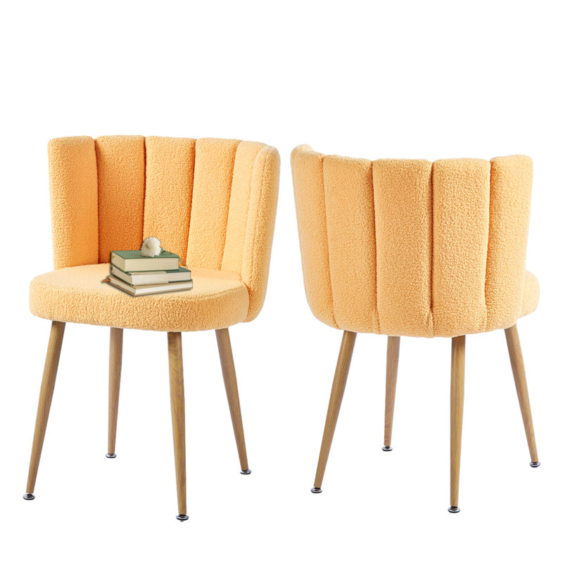 Modern Lotus Backrest Fabric Upholstered Dining Chair (Set of 2), Orange