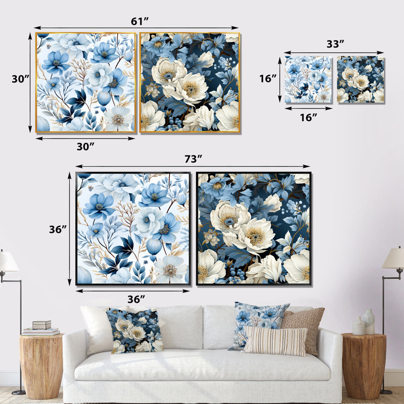 Amadou - Ensemble de 2 décorations murales florales, Toile tendue, H 16 po x l 33 po x P 1 po