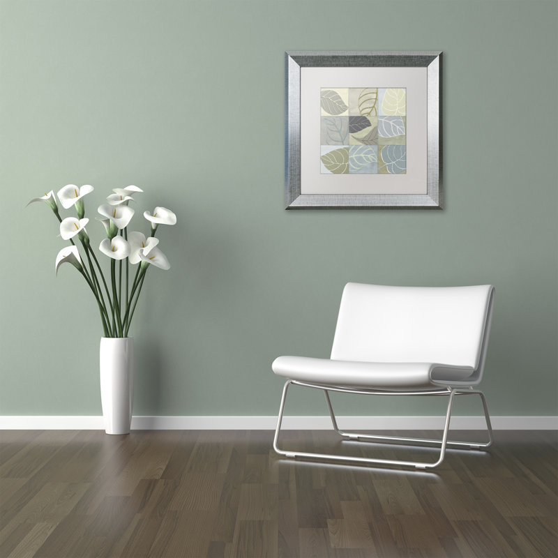 Silver Framed Botanical Leaf Art on Canvas with White Mat