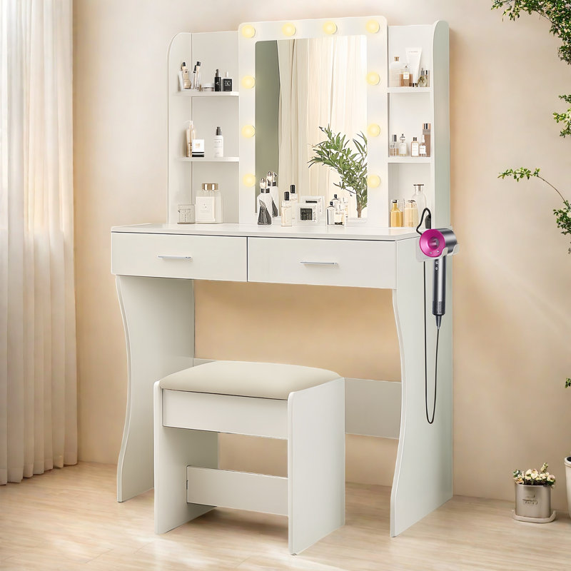 Bureau de coiffeuse avec miroir et lumières