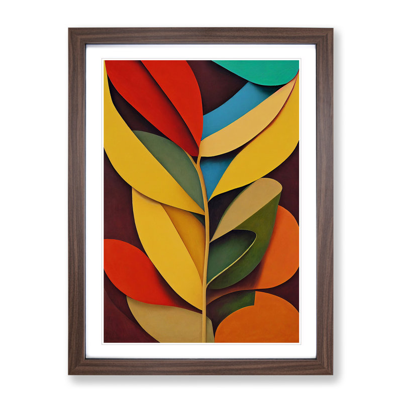 Paper Leaves Abstract - Wall Art, 48cm H x 36cm W, Walnut Framed