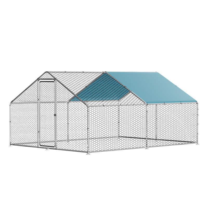 Dayson Metal Chicken Run Coop, Walk-in Poultry Cage with Waterproof & Anti-UV Cover Lockable Door Design