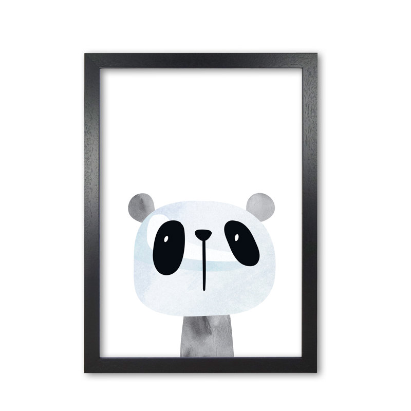 Scandi Panda - Painting, 85 cm H x 60 cm W x 5 cm D, Black Grain Frame