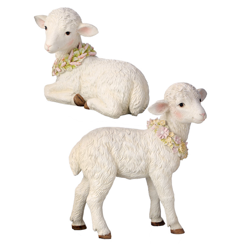 Ensemble de 2 figurines d'agneau avec collier floral Audrina