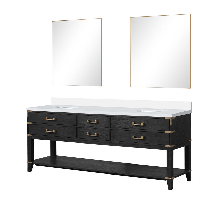 Double Bath Vanity With Mirrors And Open Shelf, 84"