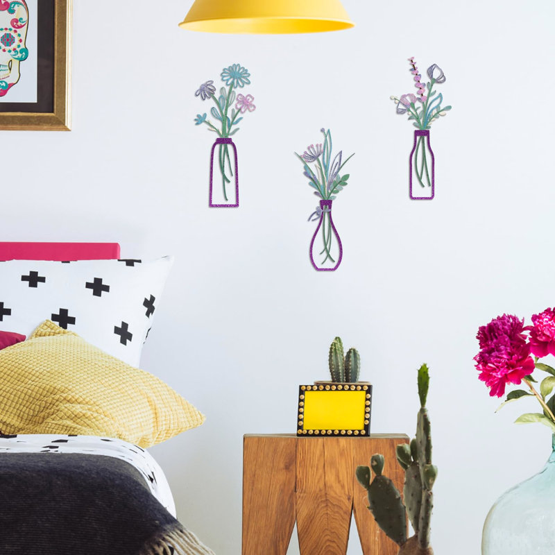 Purple Metal Wall Decor Pieces, 3 - Piece Floral Design, And Long Lasting, Rust Iron, Ideal For Different Areas, Simple Installation Of With Unique , Good Home To Hang