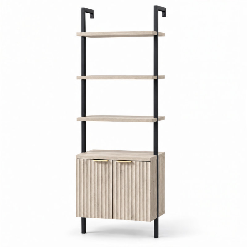 Nicolee Ladder Storage Bookcase, Greige Oak