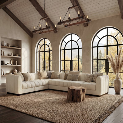 Myrhn 6-Piece Chenille Modular Sectional, Large L-Shaped Deep Seat Sofa With Wood Base