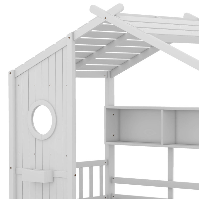 Lit maison en bois Lompico, Simple, Blanc