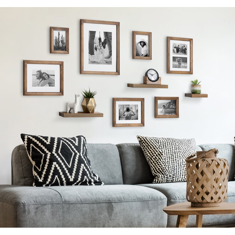 Helf Wood Beveled Picture Frame - Set of 10 with Mat, Natural
