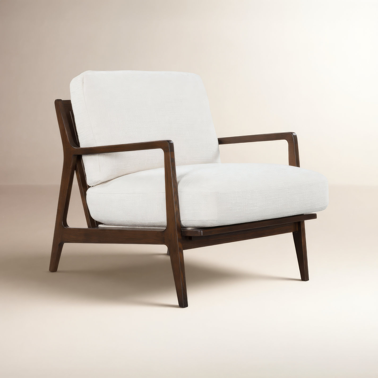 Carmelo Genuine Leather Armchair, Crosshatch Cream Basketweave/Walnut