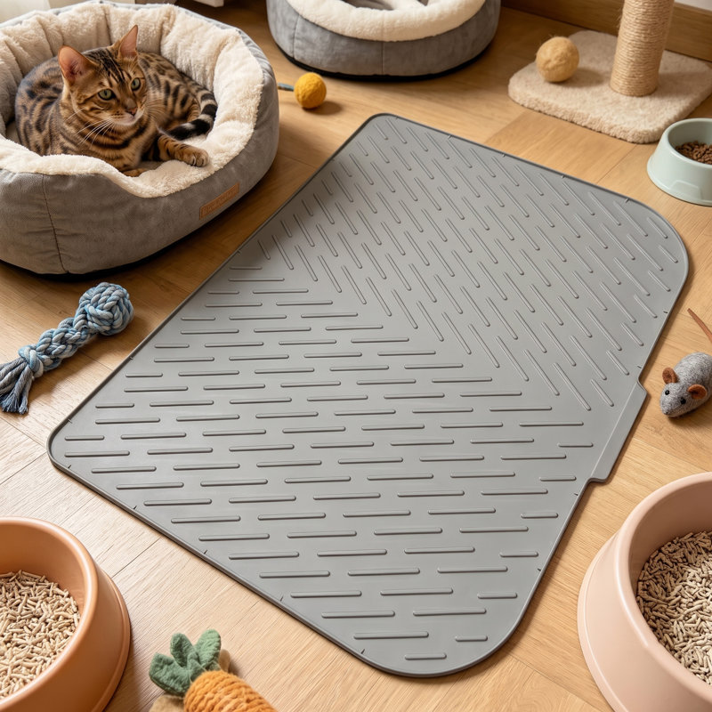 Tapis de litière extra large 90 x 68 cm, en silicone imperméable, pour plusieurs chats, gris, Gris