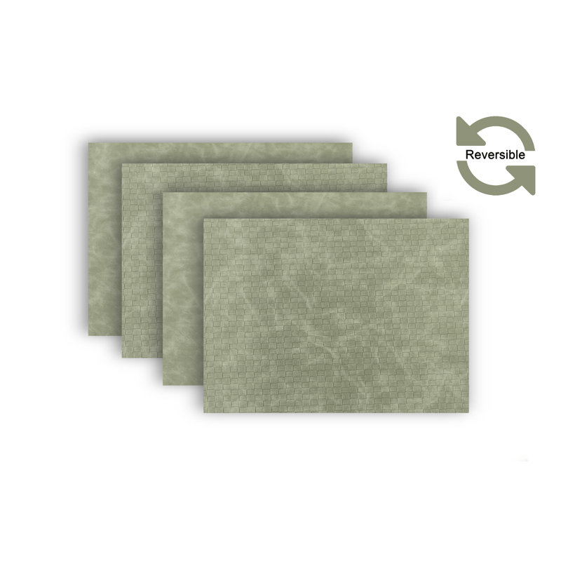 Dainty Home Sorento Vegan Leather Reversible Pattern to Solid 12" x 18" Rectangular Placemat Set, Sorento Zen