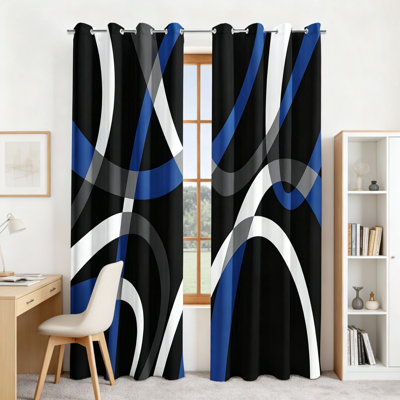 Black Blue Blackout Curtains 52x84 Inch Grommet 2 Panels