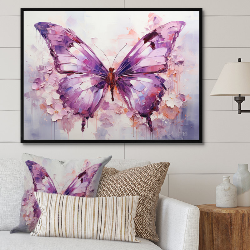 «Purple Animal Amethyst Butterfly Delicate - Butterfly», reproduction sur toile encadrée, Cadre flottant noir