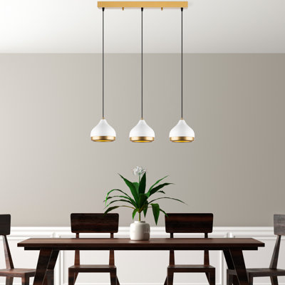 Elegant Adjustable Chandelier, Metal Body, 26.4 x 6.7 x 43.7 inches | Cap Size: Ø6.7 x 6.3 inches | Max Height: 43.3 inches | 3 x E27 Socket (Bulb Not Included) | Modern White Design for Dining Room & Living Spaces