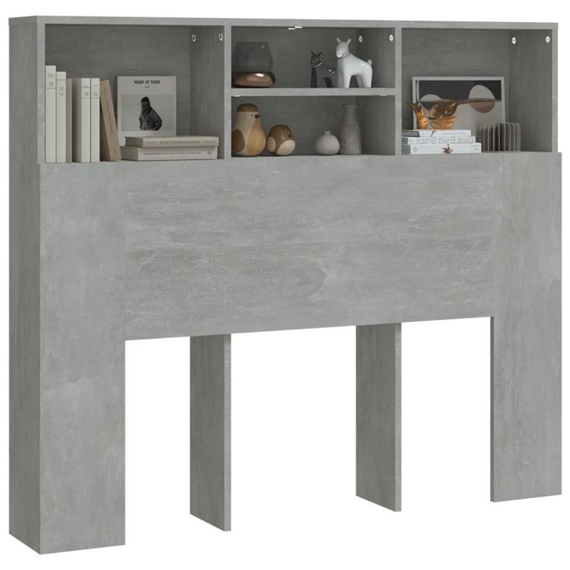 Headboard Cabinet Bedroom Home Indoor Bookcase, Concrete Grey, Small Double (4')