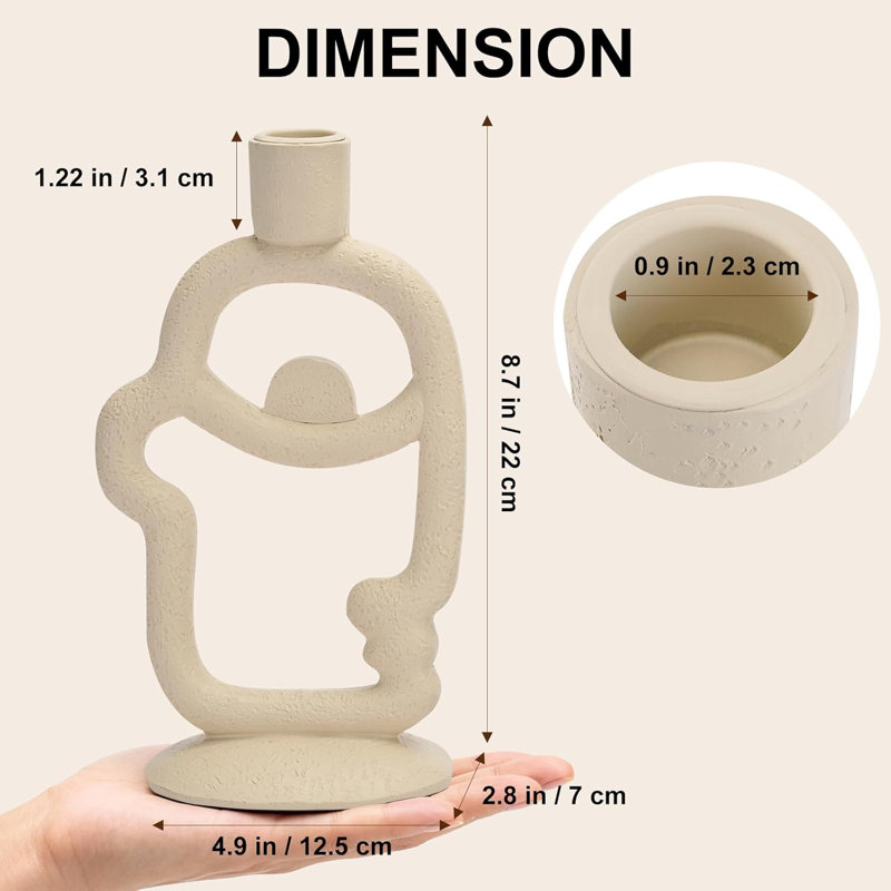 Abstract Face Taper Candle Holder – Beige Resin Candlestick