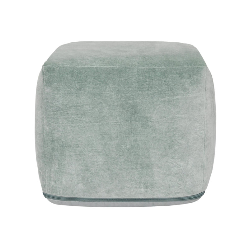 Heirloom Velvet Upholstered Floor Cushion Pouf, Bay Green