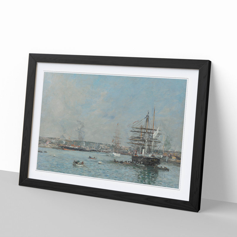 Ship in Le Havre by Eugene Boudin - Picture Frame Painting, Black Framed, 27cm H x 36cm W x 2cm D