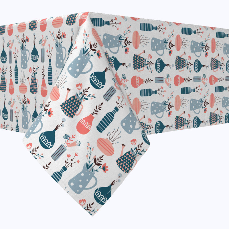 Rectangular Tablecloth, 100% Cotton, 52X104", Doodle Vases, 104" L x 60" W