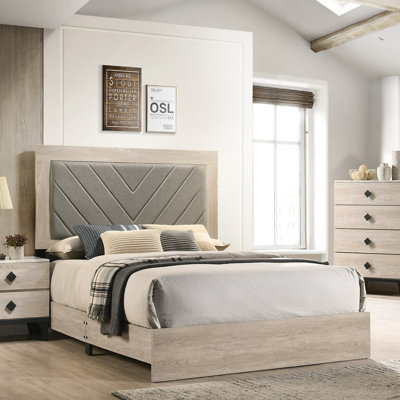 Meuble de chambre à coucher grand lit 1Pc avec finition crème et bois d'hévéa gris