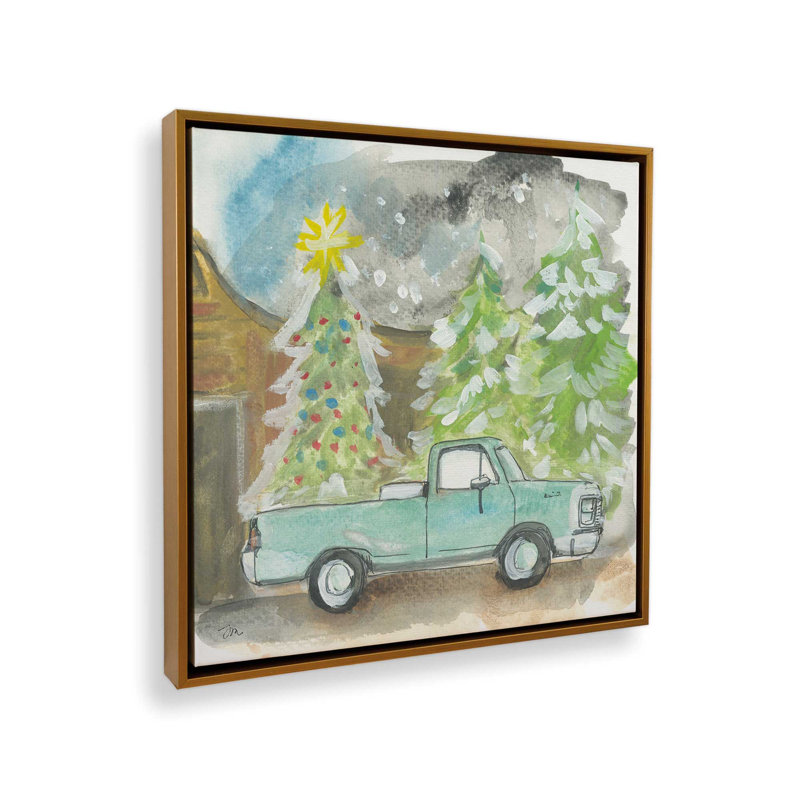 «Christmas Tree Truck» par Jessica Mingo, reproduction d'art, Toile avec cadre, L 30 po x H 30 po, Or