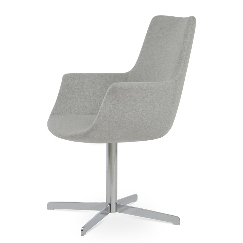 Chaise avec accoudoirs rembourrée, Gris foncé, Chrome