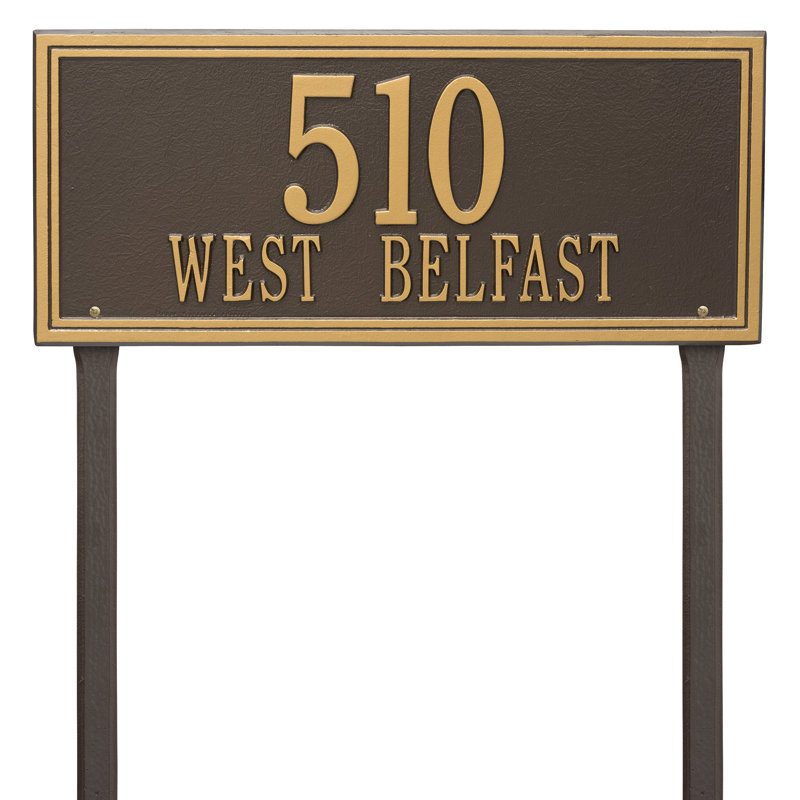 Double Line 2-Line Lawn Address Sign, Yes, Bronze and Gold