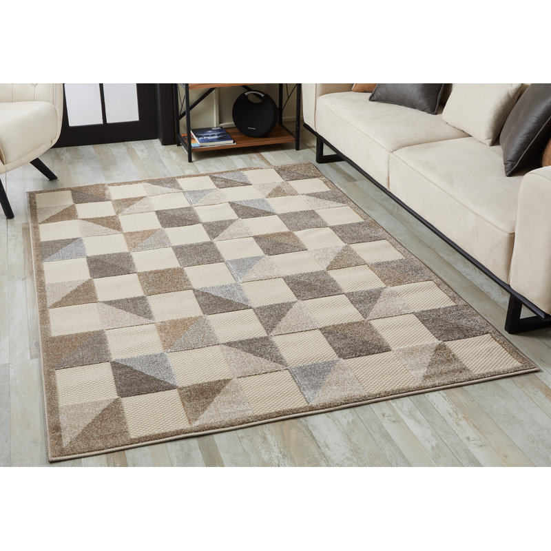 Tapis d'intérieur / extérieur à carreaux Hesselbein, Rectangle 7 pi 10 po x 9 pi 10 po, Gris