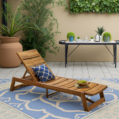 Modern Rustic 79"L Slatted Acacia Wood Patio Chaise Lounge with Adjustable Reclining Backrest for Poolside Garden Yard Terrace Deck Balcony Lawn by Winston Porter