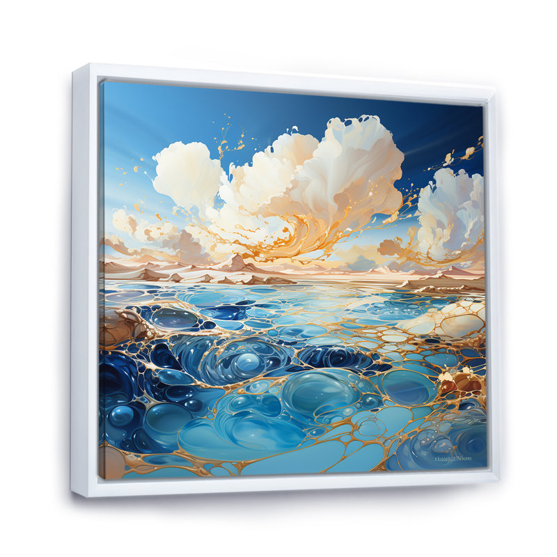 «Clouds Charm liquid Art I», impression d'art mural nuages, Cadre flottant blanc, 16" H x 16" W
