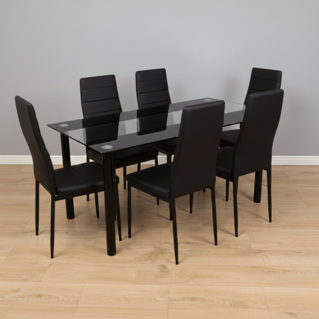 Kosy Koala Unisex Black Modern Dining Set With 6 Faux Leather Chairs Dining Furniture - Image 4