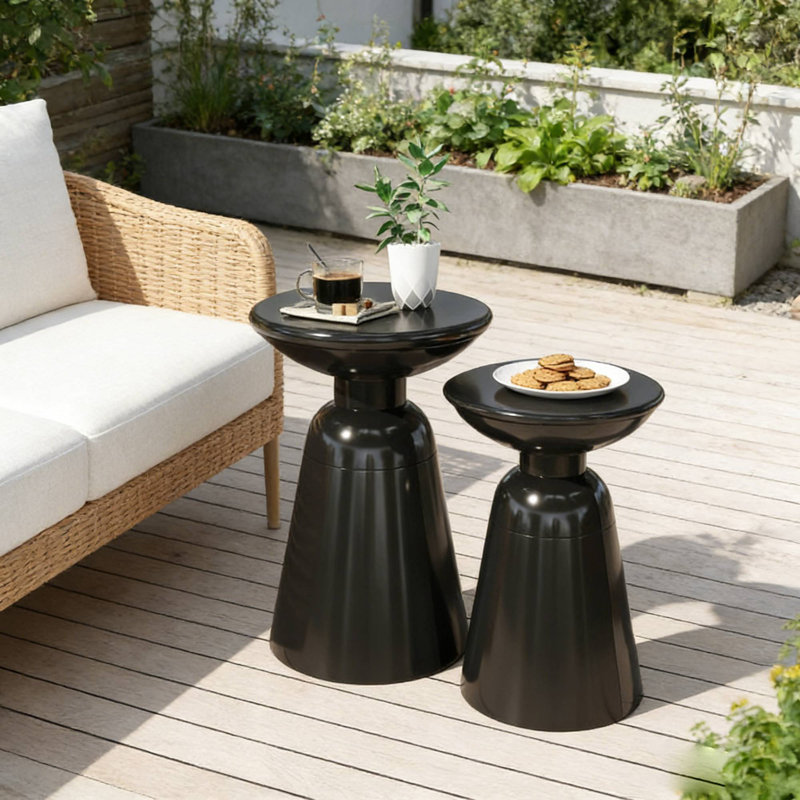 Tables d'appoint pour l'extérieur (conception évasée, ensemble de 2), Noir
