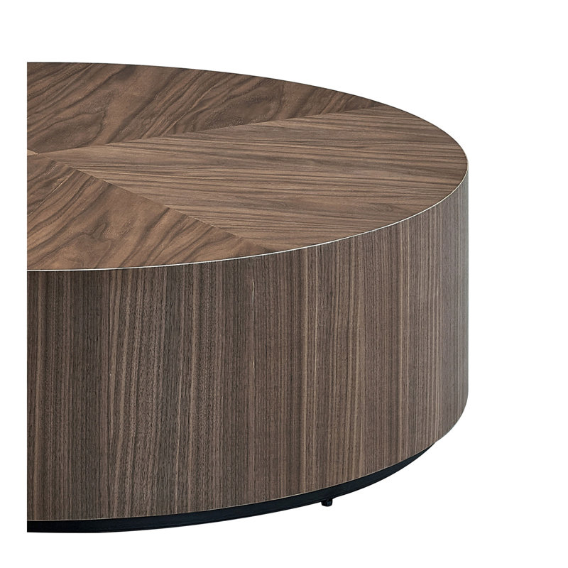 Table basse ronde moderne en panneau de fibres à densité moyenne de 35,43 pouces pour le salon, table basse centrale pour appartement, sans assemblage, noyer