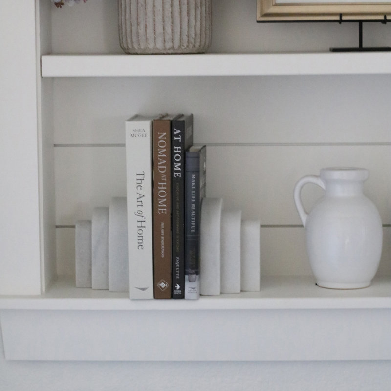 Set of 2 Bookends Contemporary Layered Arches 6" White Marble Bookends for Decorative Book Display