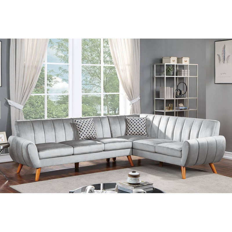 Canapé modulaire en velours de 48 po de largeur faisant face à la droite 48 po, Velours gris clair