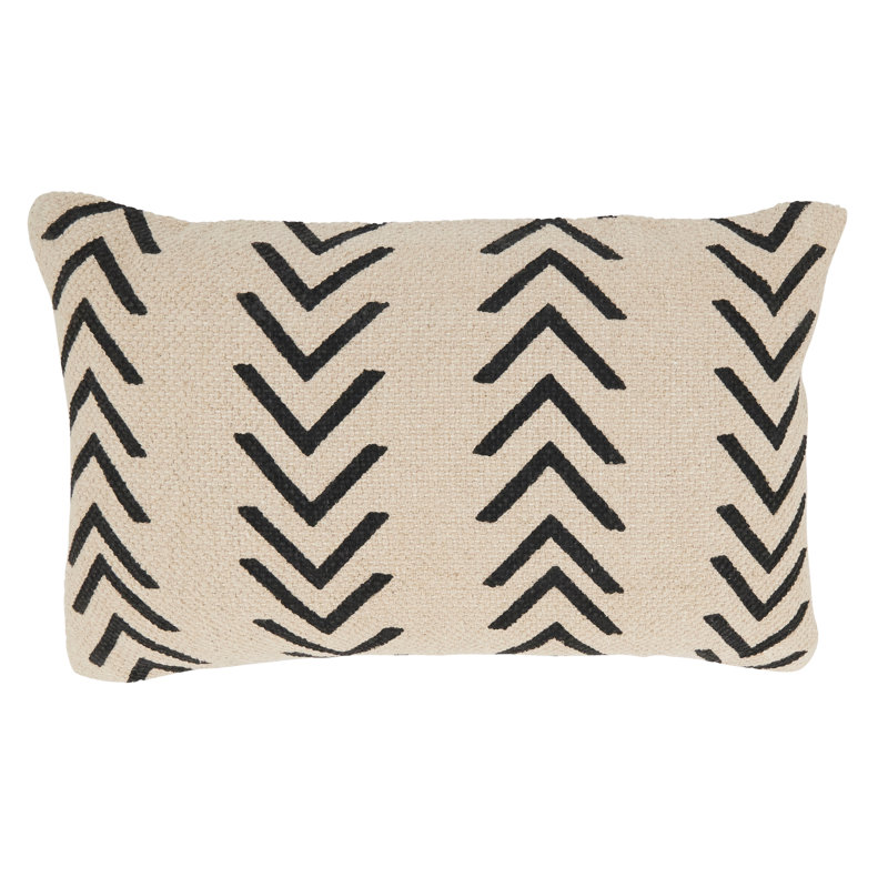 Adah Collection Geometric Cotton Throw Pillow, 12"H x 20"W, Black, Polyester/Polyfill