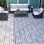 30 tuiles de terrasse imbriquées à motif rayé, plancher de bois franc d'acacia carré 12 po x 12 po pour patio, banc, côté piscine-112441299