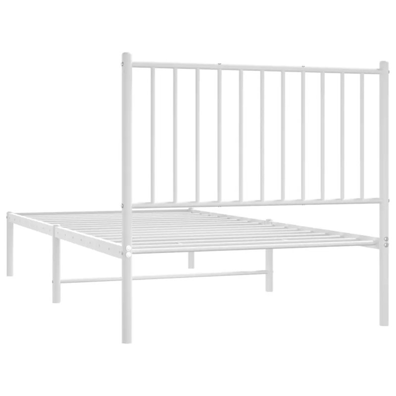 Metal Bed Frame with Headboard White, 90 x 190cm