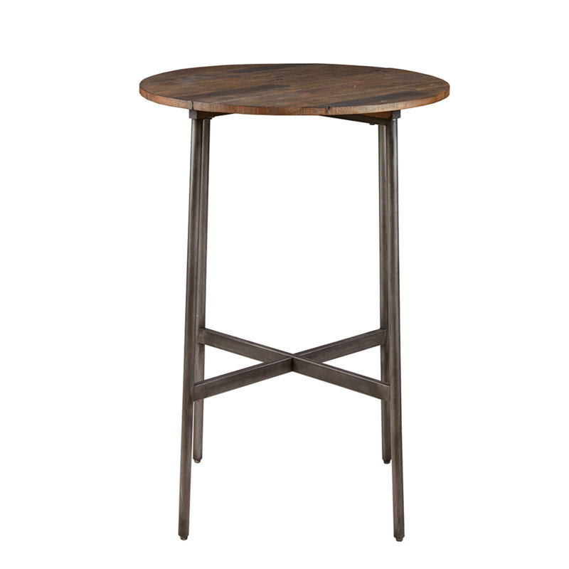 Table de bar ronde en bois de pin industriel avec finition bronze industriel