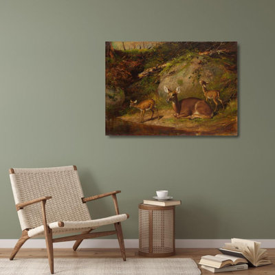 «Doe and Two Fawns» par Arthur Fitzwilliam Tait - Art mural sur toile tendue avec châssis
