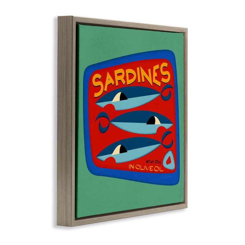 "Bold" sardines can "Black", toile encadrée flottante par Carrie Cantwell, Cadre flottant orme Montalcino, H 18 po x l 18 po