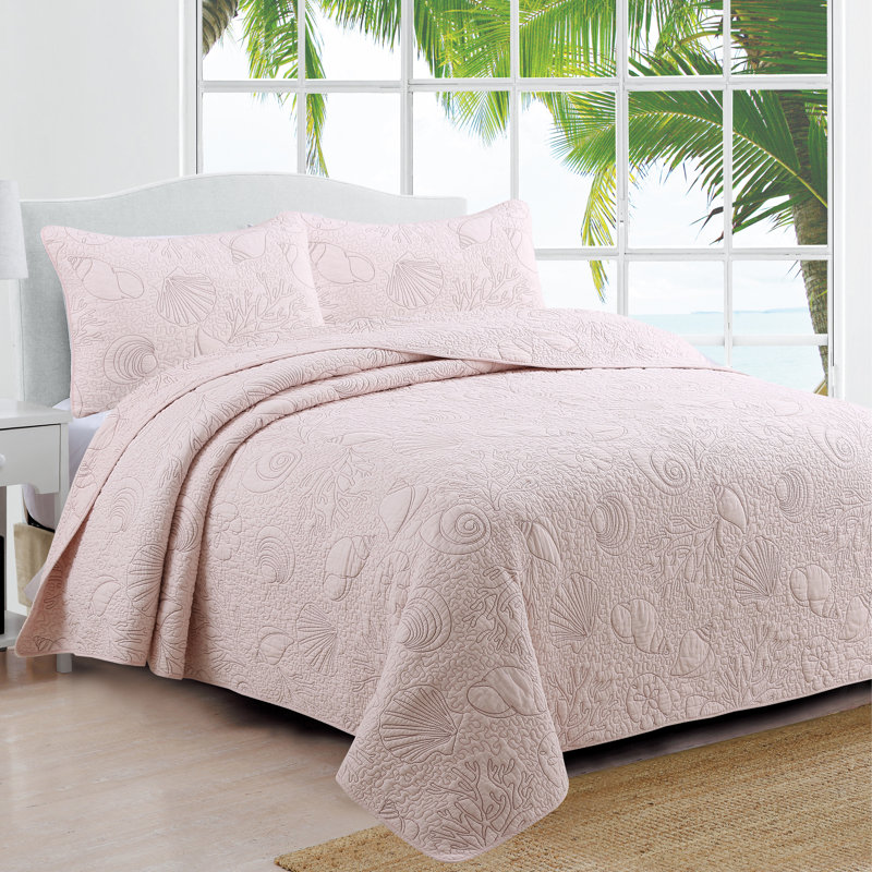 Ensemble de courtepointe Estate Seaside, Courtepointe simple et 1 taie décorative, Rose