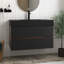 Meuble-lavabo moderne en noyer de 36 po avec lavabo en quartz d'ingénierie noir mat et tiroirs noirs, meuble-lavabo mural flottant
