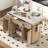 Fluted Kitchen Island With Storage, Drop Leaf, Power Outlet, And Faux Marble Top, Ideal For Modern Kitchens And Dining Rooms.-72392573
