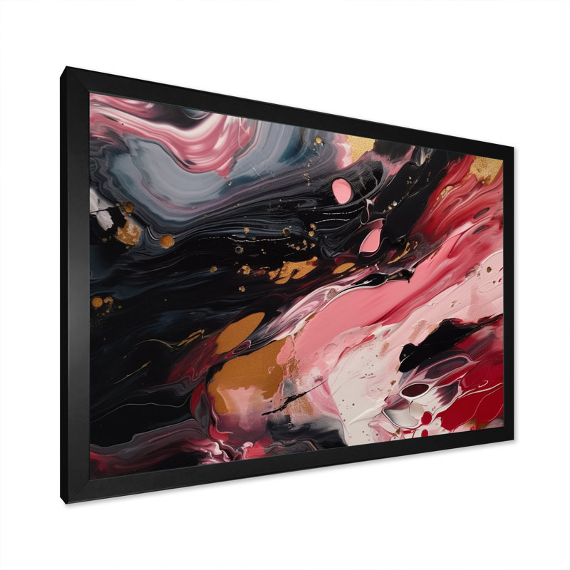 Red and Black Marble Whispers V - Abstract Marble Wall Art Prints, Cadre photo noir, H 12 po x l 20 po x P 1 po