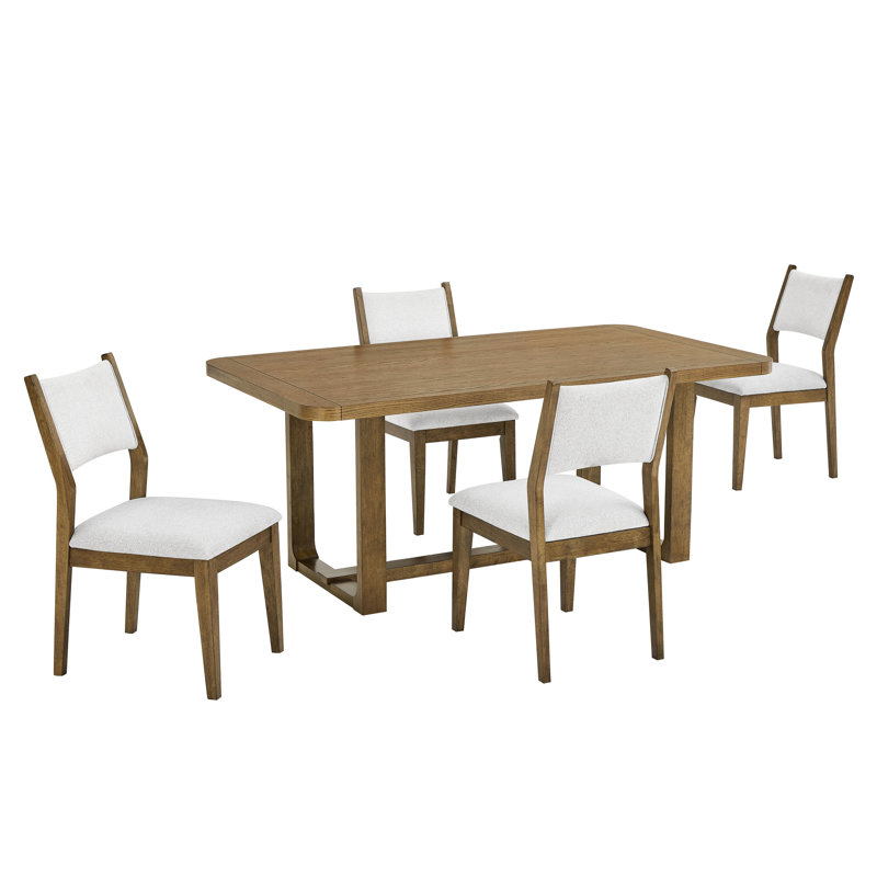 Table de salle à manger rectangulaire de 72 pouces de hauteur, 5 pièces, finition chêne noyer, bois d'hévéa et matériau, chaises en tissu gris, coin arrondi, 6 places assises